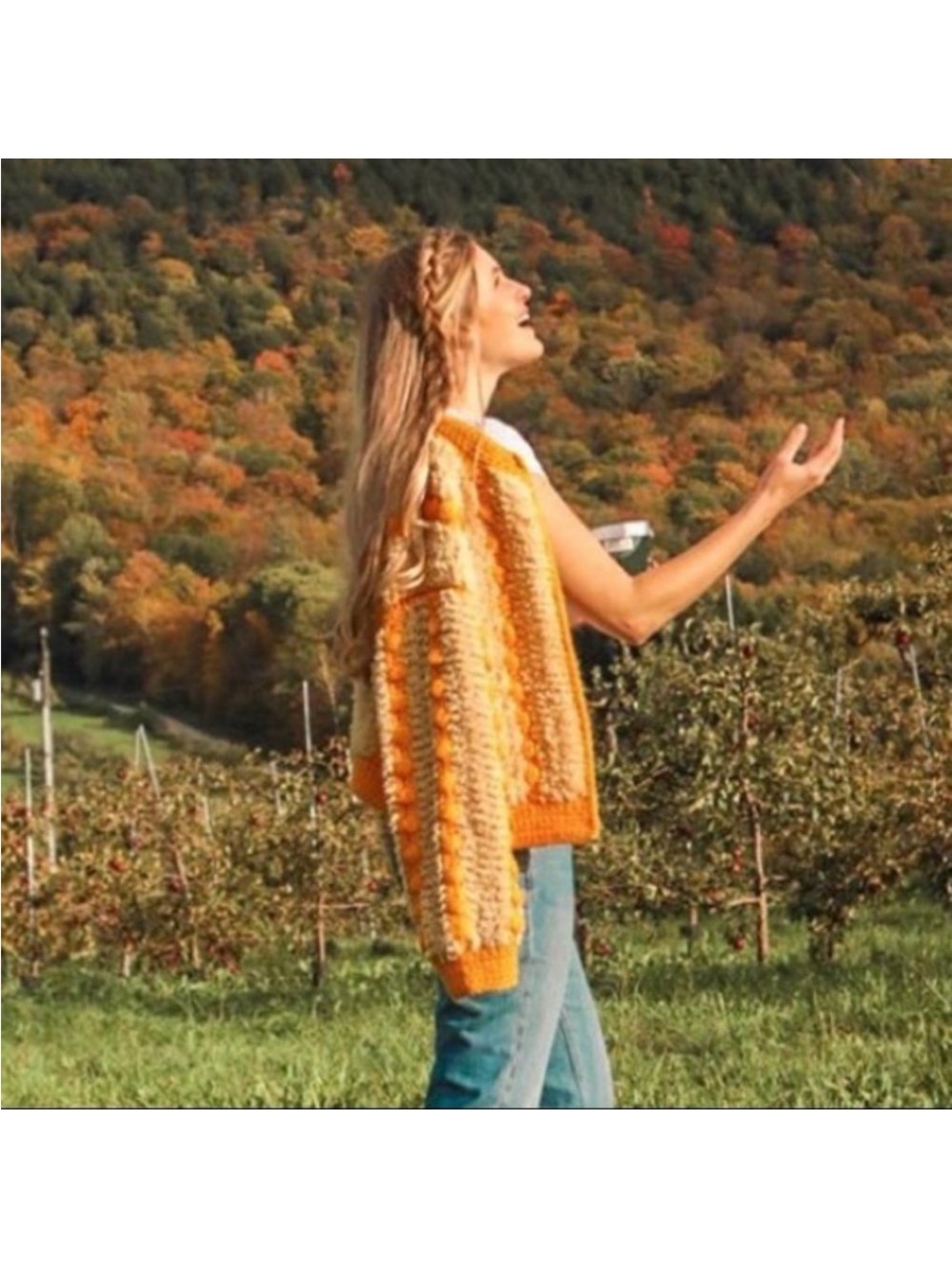 Tularosa Morgana Yellow & Orange Chunky Textured Knit Sweater Pom Pom popcorn